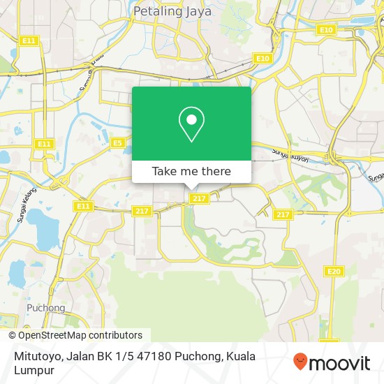 Peta Mitutoyo, Jalan BK 1 / 5 47180 Puchong