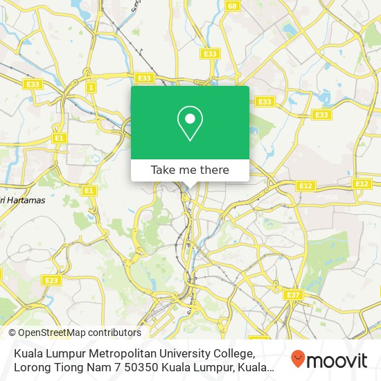 Peta Kuala Lumpur Metropolitan University College, Lorong Tiong Nam 7 50350 Kuala Lumpur