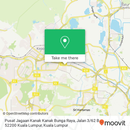 Peta Pusat Jagaan Kanak Kanak Bunga Raya, Jalan 3 / 62 B 52200 Kuala Lumpur