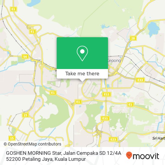 Peta GOSHEN MORNING Star, Jalan Cempaka SD 12 / 4A 52200 Petaling Jaya