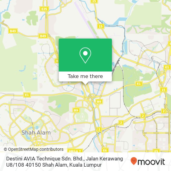 Peta Destini AVIA Technique Sdn. Bhd., Jalan Kerawang U8 / 108 40150 Shah Alam