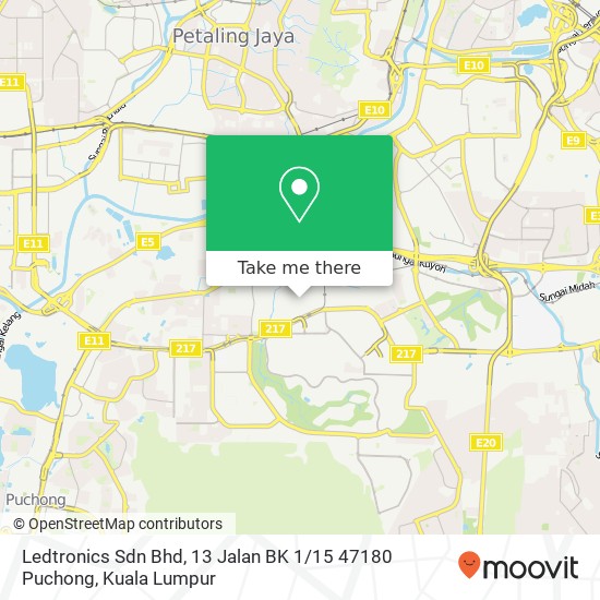 Peta Ledtronics Sdn Bhd, 13 Jalan BK 1 / 15 47180 Puchong