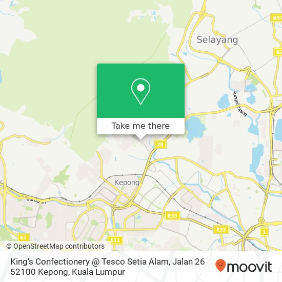 Peta King's Confectionery @ Tesco Setia Alam, Jalan 26 52100 Kepong