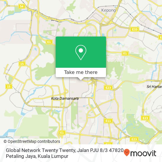 Peta Global Network Twenty Twenty, Jalan PJU 8 / 3 47820 Petaling Jaya