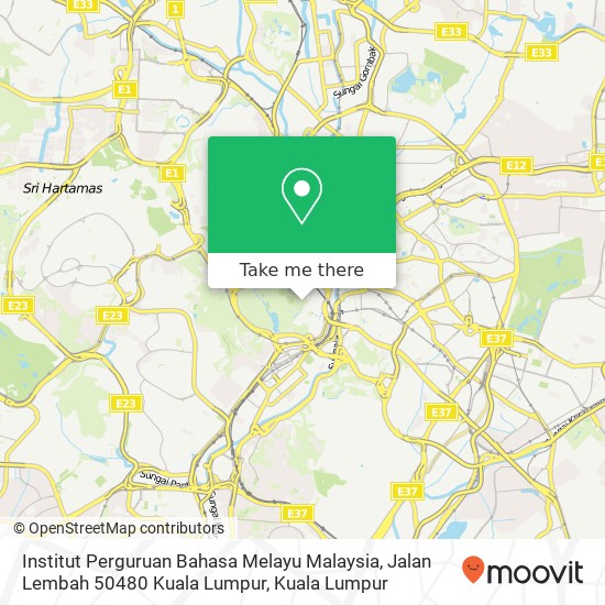Peta Institut Perguruan Bahasa Melayu Malaysia, Jalan Lembah 50480 Kuala Lumpur
