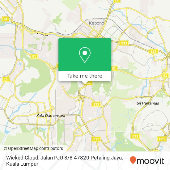 Peta Wicked Cloud, Jalan PJU 8 / 8 47820 Petaling Jaya