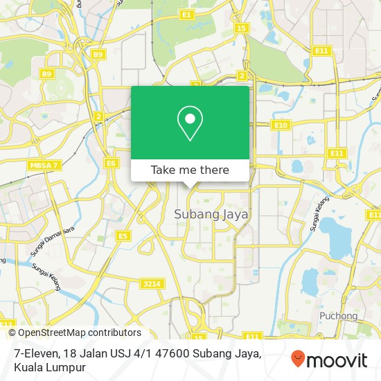 Peta 7-Eleven, 18 Jalan USJ 4 / 1 47600 Subang Jaya