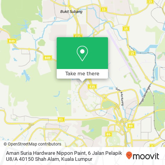 Peta Aman Suria Hardware Nippon Paint, 6 Jalan Pelapik U8 / A 40150 Shah Alam