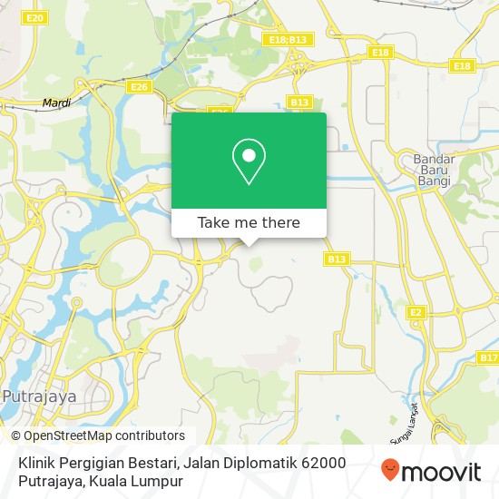 Peta Klinik Pergigian Bestari, Jalan Diplomatik 62000 Putrajaya