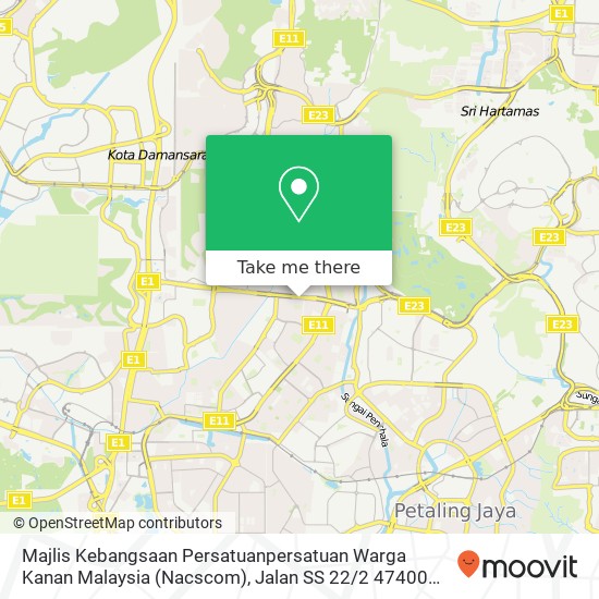 Peta Majlis Kebangsaan Persatuanpersatuan Warga Kanan Malaysia (Nacscom), Jalan SS 22 / 2 47400 Petaling Jaya