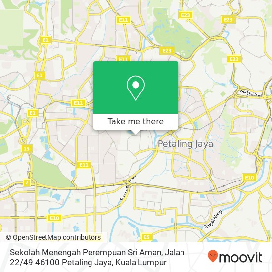 Peta Sekolah Menengah Perempuan Sri Aman, Jalan 22 / 49 46100 Petaling Jaya