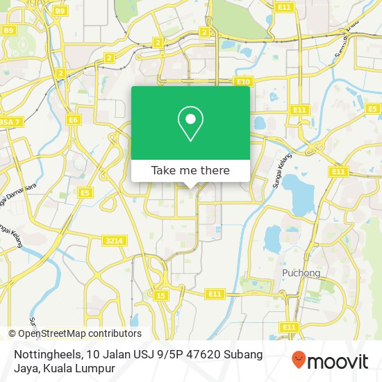 Peta Nottingheels, 10 Jalan USJ 9 / 5P 47620 Subang Jaya