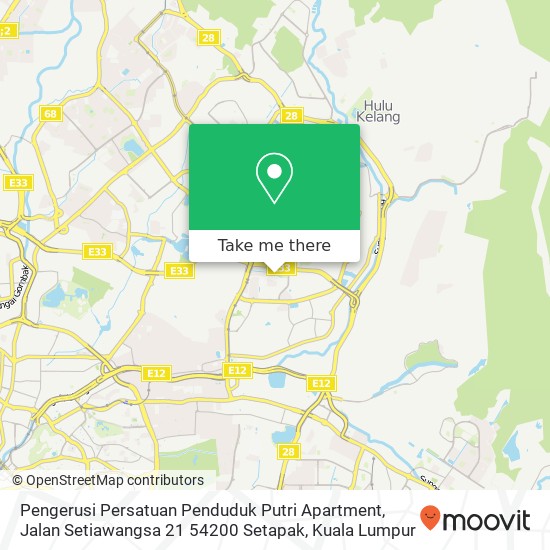 Peta Pengerusi Persatuan Penduduk Putri Apartment, Jalan Setiawangsa 21 54200 Setapak