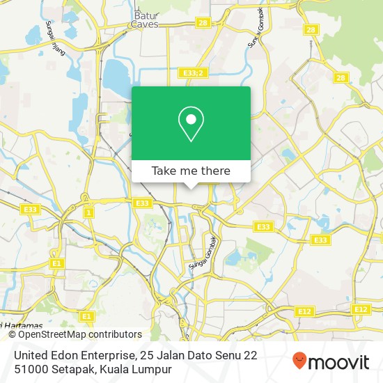 Peta United Edon Enterprise, 25 Jalan Dato Senu 22 51000 Setapak