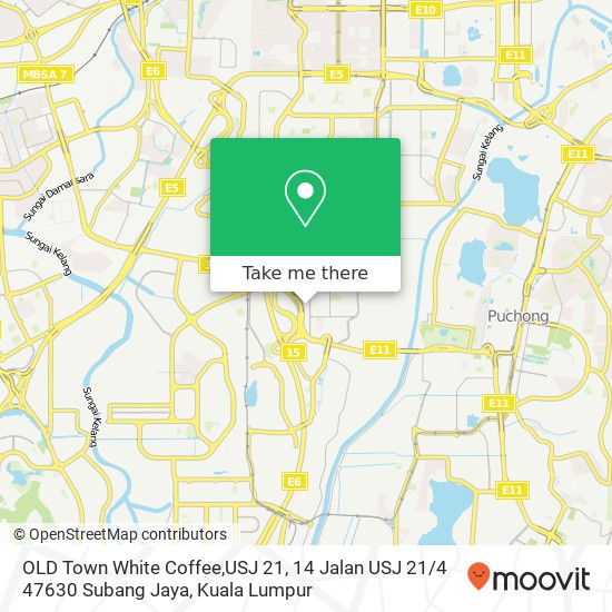 OLD Town White Coffee,USJ 21, 14 Jalan USJ 21 / 4 47630 Subang Jaya map