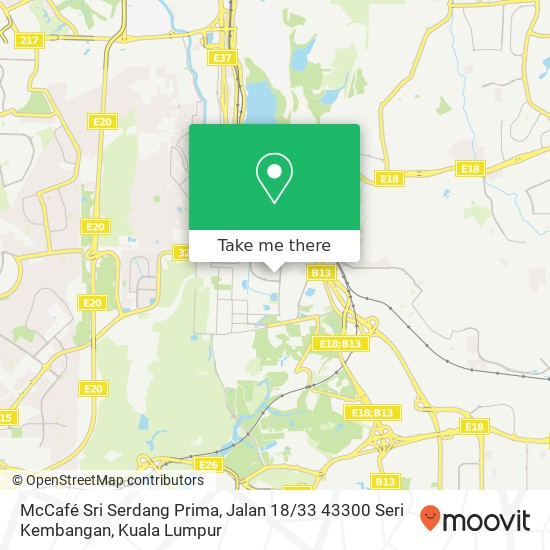 Peta McCafé Sri Serdang Prima, Jalan 18 / 33 43300 Seri Kembangan