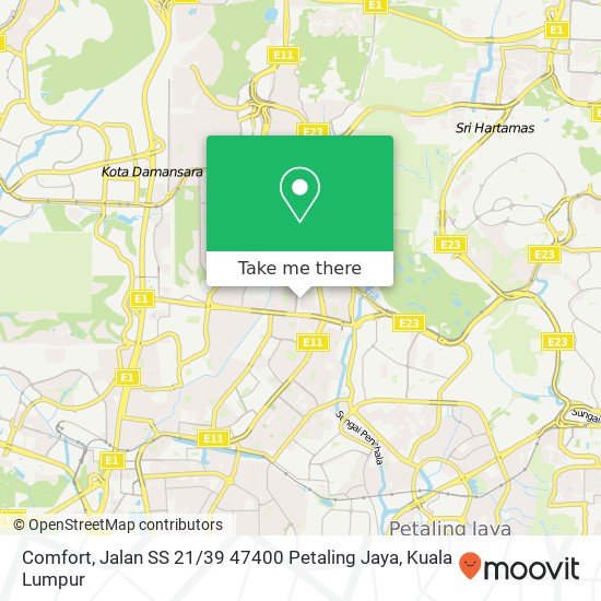 Peta Comfort, Jalan SS 21 / 39 47400 Petaling Jaya