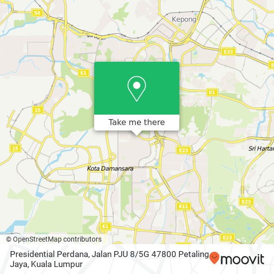 Peta Presidential Perdana, Jalan PJU 8 / 5G 47800 Petaling Jaya