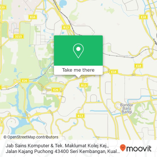 Jab Sains Komputer & Tek. Maklumat Kolej Kej., Jalan Kajang Puchong 43400 Seri Kembangan map