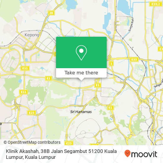 Peta Klinik Akashah, 38B Jalan Segambut 51200 Kuala Lumpur