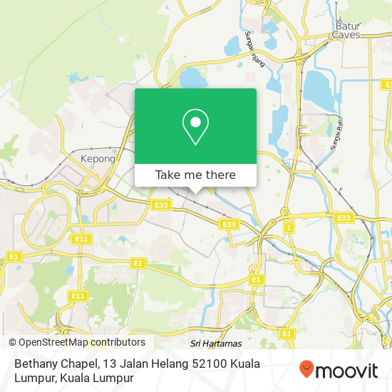 Peta Bethany Chapel, 13 Jalan Helang 52100 Kuala Lumpur
