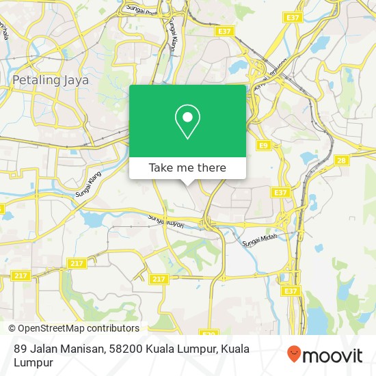Peta 89 Jalan Manisan, 58200 Kuala Lumpur