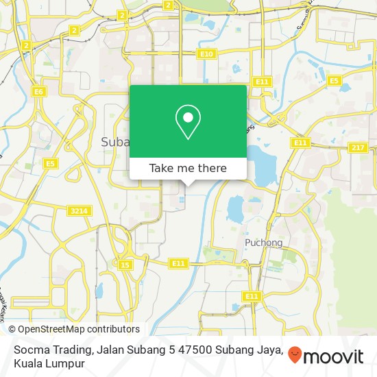 Peta Socma Trading, Jalan Subang 5 47500 Subang Jaya