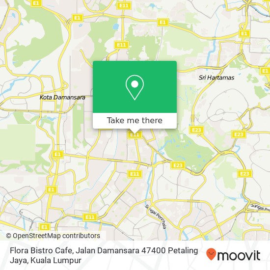 Peta Flora Bistro Cafe, Jalan Damansara 47400 Petaling Jaya