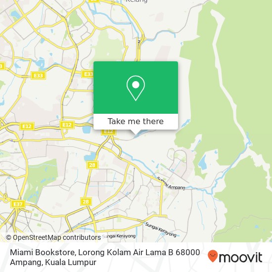 Peta Miami Bookstore, Lorong Kolam Air Lama B 68000 Ampang