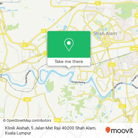 Peta Klinik Aishah, 5 Jalan Mat Raji 40200 Shah Alam