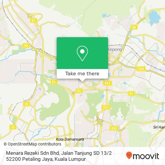 Peta Menara Rezeki Sdn Bhd, Jalan Tanjung SD 13 / 2 52200 Petaling Jaya