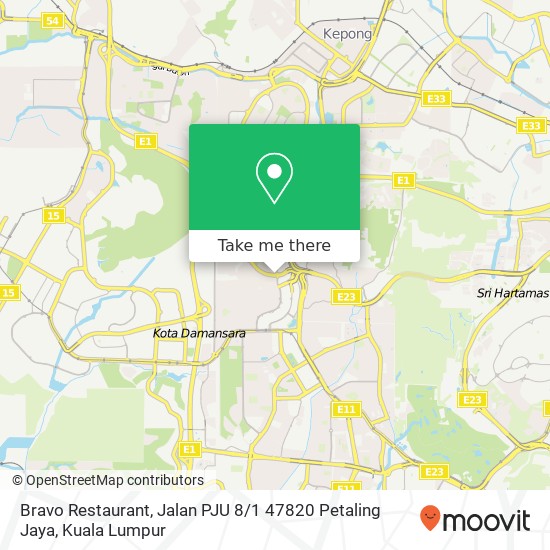 Bravo Restaurant, Jalan PJU 8 / 1 47820 Petaling Jaya map