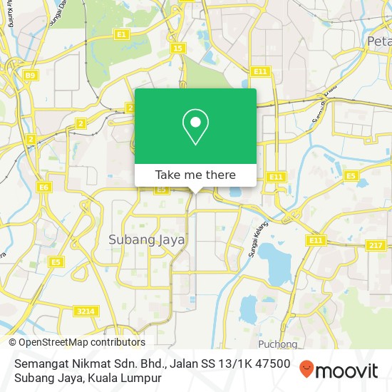 Peta Semangat Nikmat Sdn. Bhd., Jalan SS 13 / 1K 47500 Subang Jaya