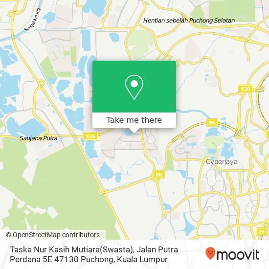 Peta Taska Nur Kasih Mutiara(Swasta), Jalan Putra Perdana 5E 47130 Puchong
