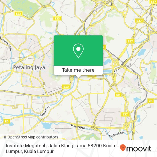 Peta Institute Megatech, Jalan Klang Lama 58200 Kuala Lumpur