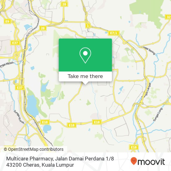 Peta Multicare Pharmacy, Jalan Damai Perdana 1 / 8 43200 Cheras