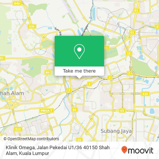Peta Klinik Omega, Jalan Pekedai U1 / 36 40150 Shah Alam