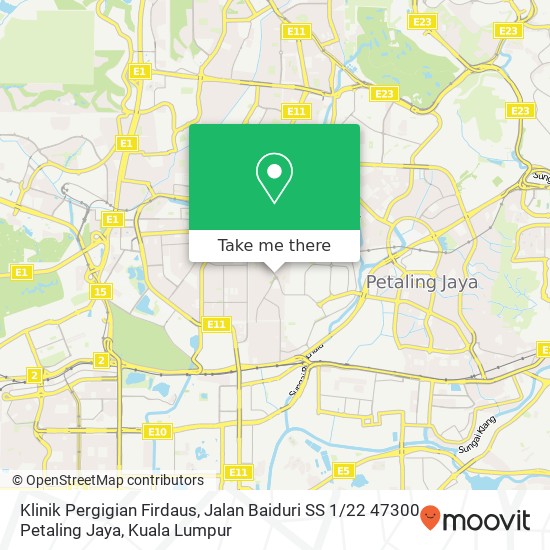 Peta Klinik Pergigian Firdaus, Jalan Baiduri SS 1 / 22 47300 Petaling Jaya