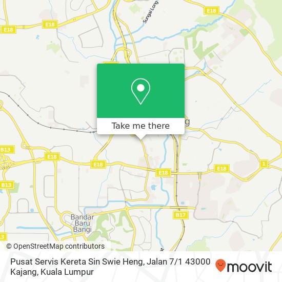 Peta Pusat Servis Kereta Sin Swie Heng, Jalan 7 / 1 43000 Kajang