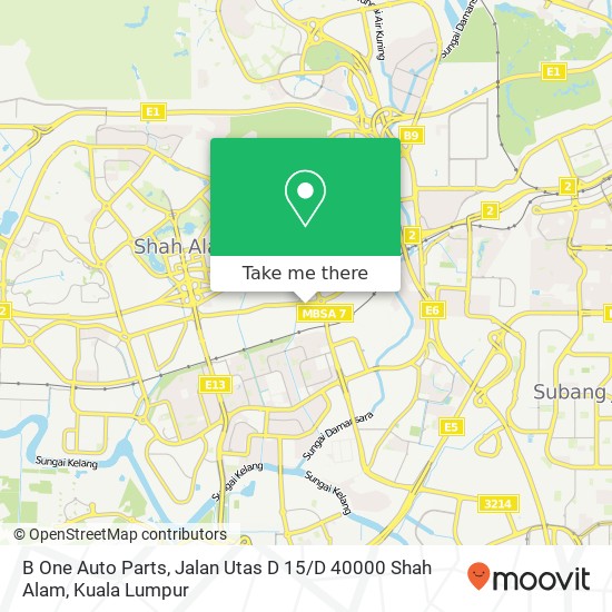 Peta B One Auto Parts, Jalan Utas D 15 / D 40000 Shah Alam