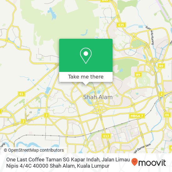 Peta One Last Coffee Taman SG Kapar Indah, Jalan Limau Nipis 4 / 4C 40000 Shah Alam