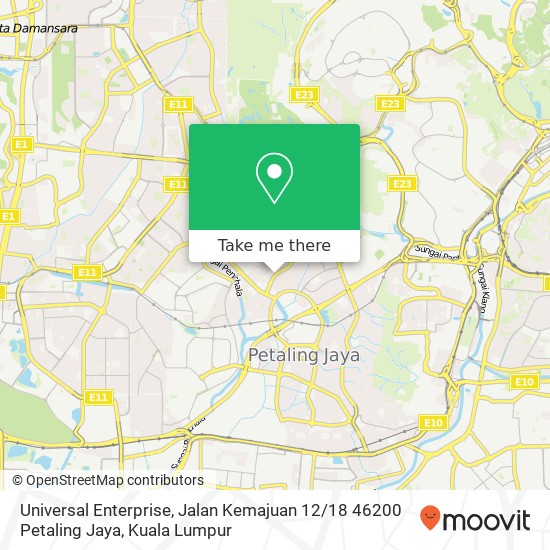 Peta Universal Enterprise, Jalan Kemajuan 12 / 18 46200 Petaling Jaya
