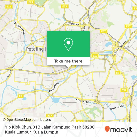 Peta Yip Kiok Chun, 31B Jalan Kampung Pasir 58200 Kuala Lumpur