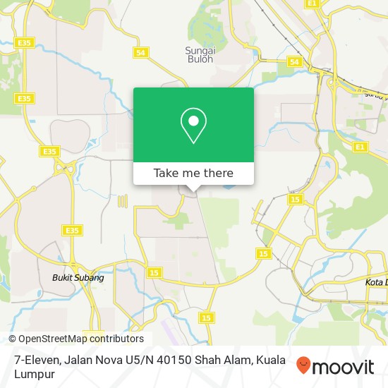Peta 7-Eleven, Jalan Nova U5 / N 40150 Shah Alam