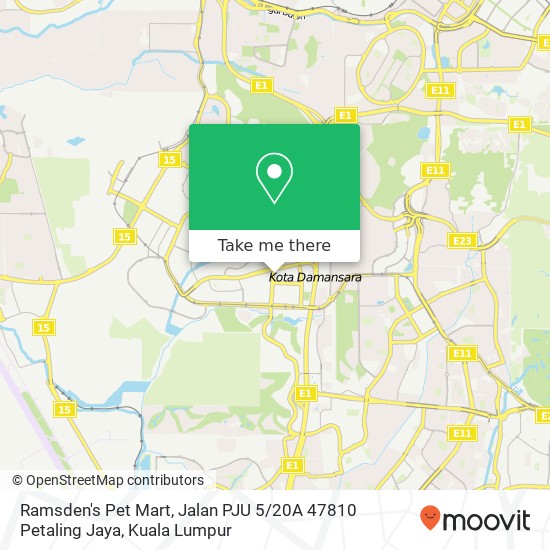 Peta Ramsden's Pet Mart, Jalan PJU 5 / 20A 47810 Petaling Jaya