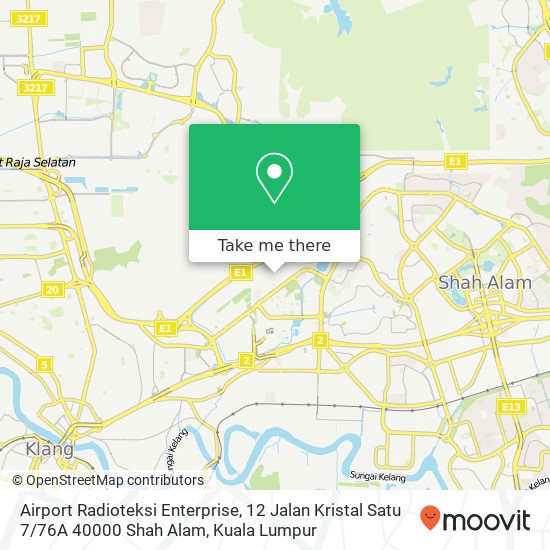 Peta Airport Radioteksi Enterprise, 12 Jalan Kristal Satu 7 / 76A 40000 Shah Alam