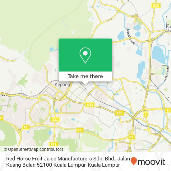 Red Horse Fruit Juice Manufacturers Sdn. Bhd., Jalan Kuang Bulan 52100 Kuala Lumpur map