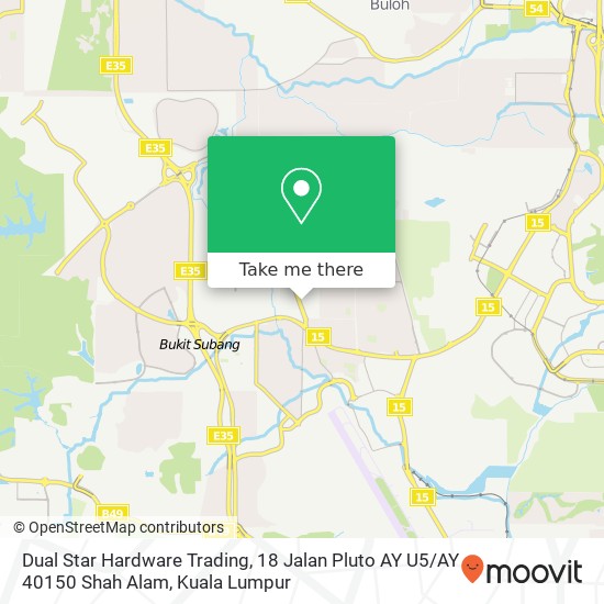 Peta Dual Star Hardware Trading, 18 Jalan Pluto AY U5 / AY 40150 Shah Alam