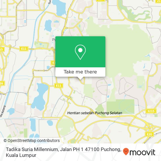 Peta Tadika Suria Millennium, Jalan PH 1 47100 Puchong