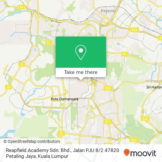 Peta Reapfield Academy Sdn. Bhd., Jalan PJU 8 / 2 47820 Petaling Jaya
